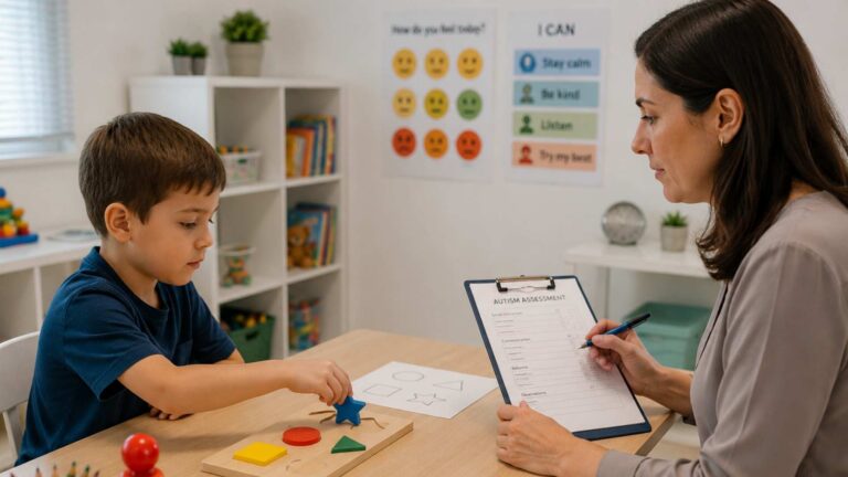 Clinician performing an autism evaluation